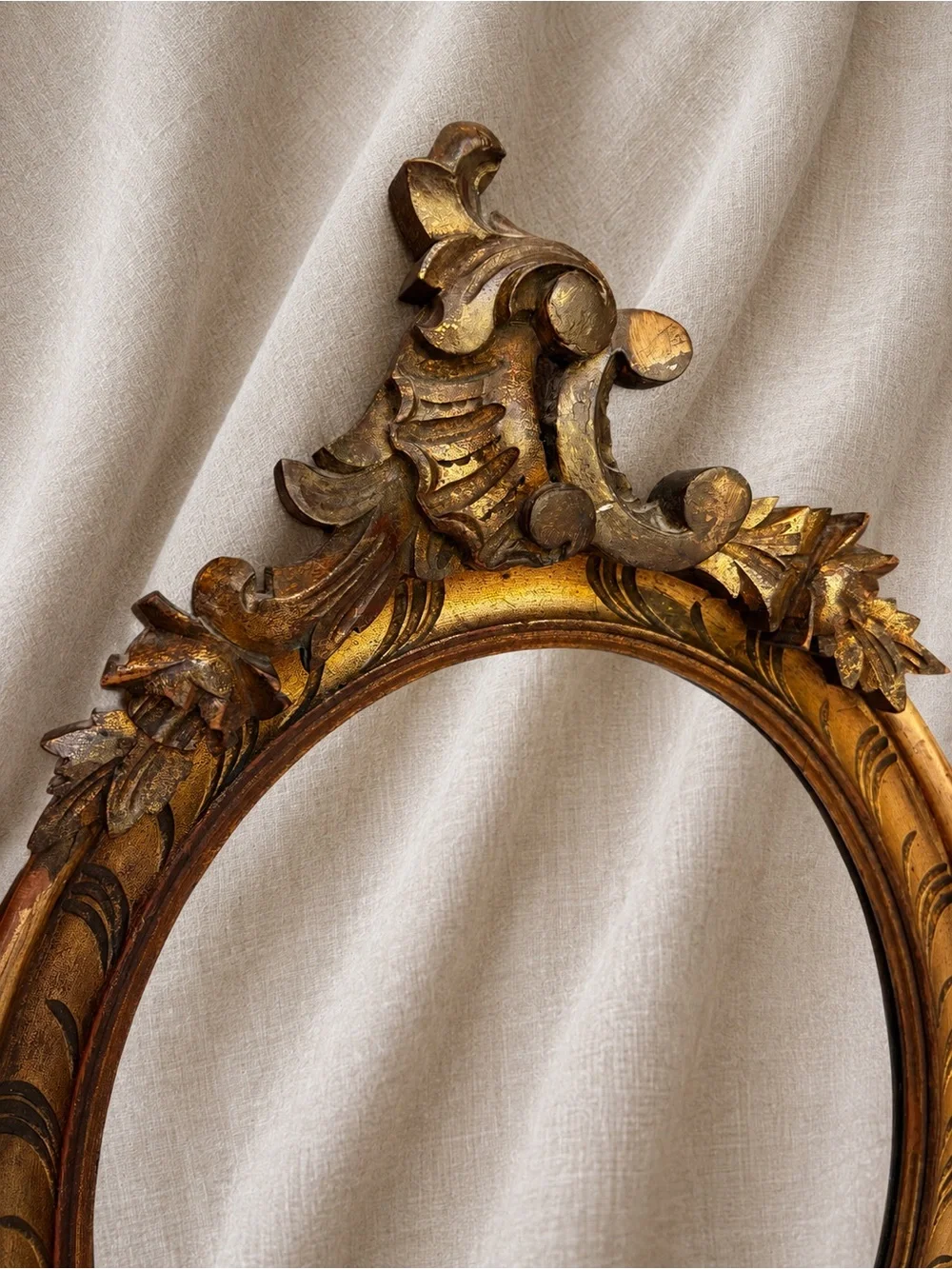Antique 19th-Century French Giltwood Oval Rocaille Mirror